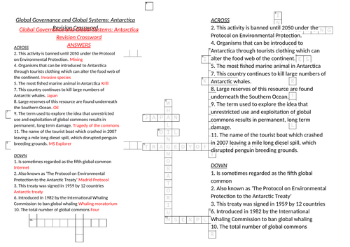 AQA A Level Geography: Antarctica Crossword