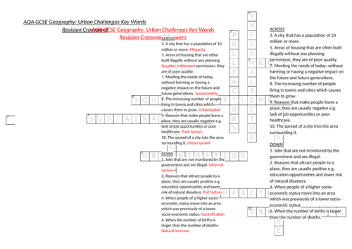AQA GCSE Geography Revision: Paper 2 Urban Challenges Crossword