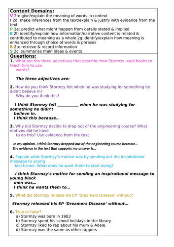 VIPERS reading sequence - planning and resources - Y5 - STORMZY