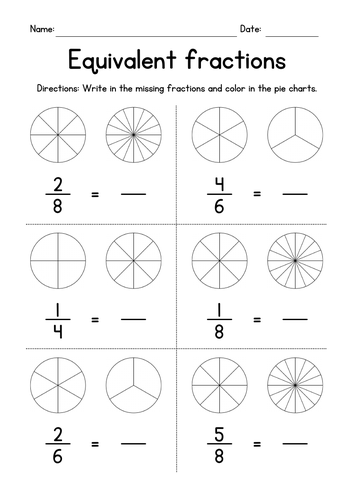 Writing Equivalent Fractions & Coloring Pie Charts