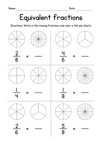 equivalent fractions worksheet coloring pages