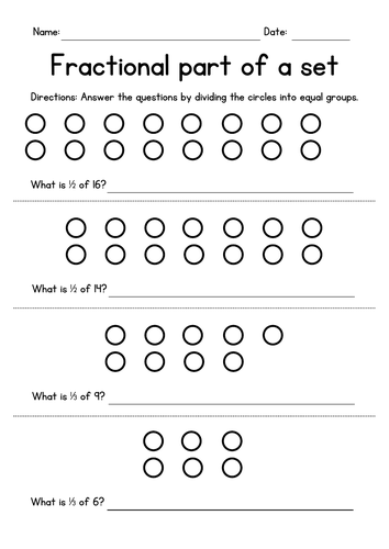 Fractional part of sets worksheets