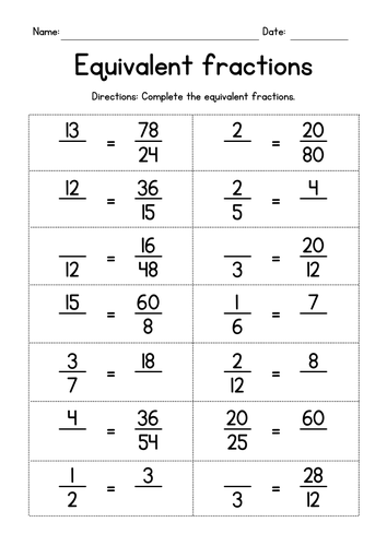 Writing Equivalent Fractions (proper and improper fractions)