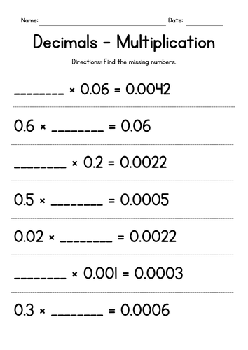 Multiplying Decimals with Missing Numbers