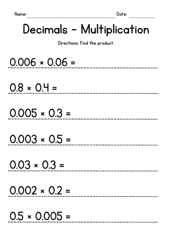 Multiplying Decimals by Decimals (up to 3 digits)