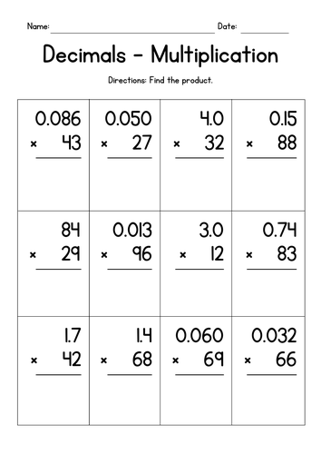 multiplying decimals and whole numbers in columns teaching resources