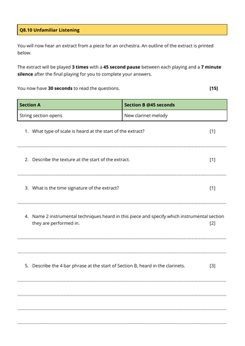 Eduqas: Music: A Level: 20th Century: Q8 unfamiliar listening practice