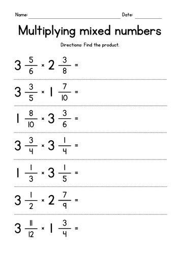 Free Printable Multiplying Mixed Numbers Worksheets