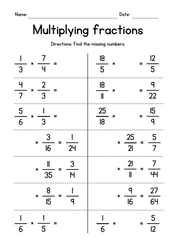 Multiplying Fractions - Missing Numbers Worksheets | Teaching Resources