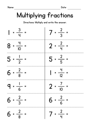 Multiplying Fractions By Whole Numbers Worksheet Tes