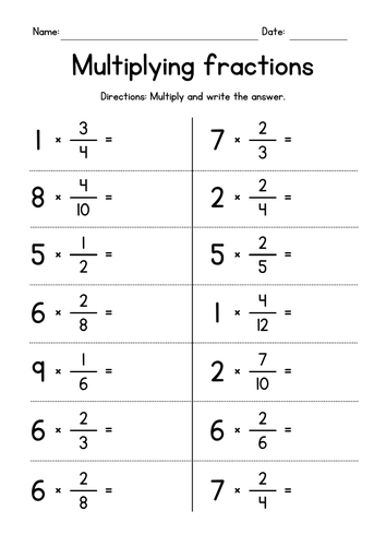 multiplying fractions by whole numbers worksheets teaching resources