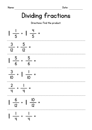 dividing fractions and mixed numbers worksheets teaching resources