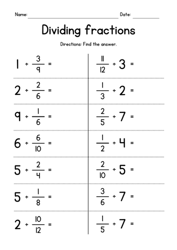 Dividing Fractions and Whole Numbers Worksheets Teaching Resources