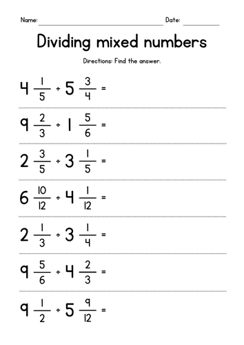 Divide Mixed Numbers Worksheets