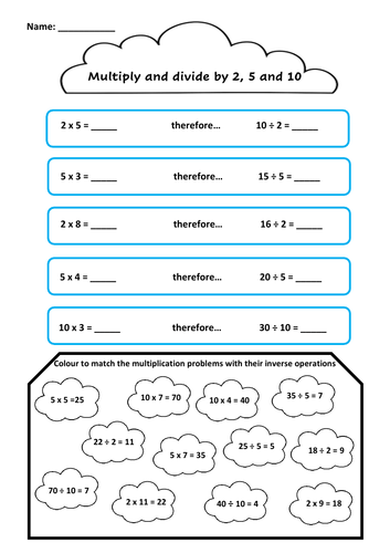 Multiplication and Division Inverses 2, 5 and 10