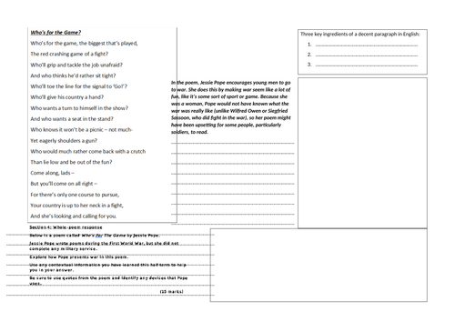 War Poetry - KS3 full scheme of work