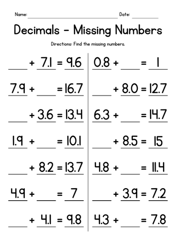 adding-decimals-missing-numbers-worksheets-teaching-resources