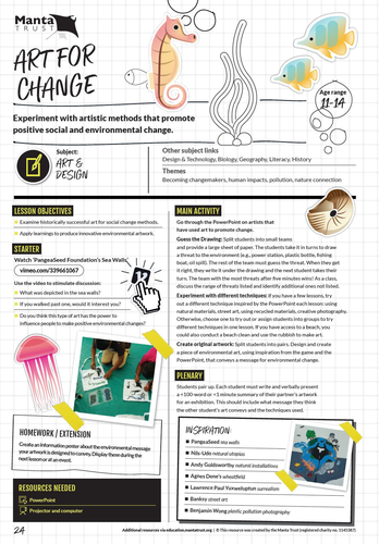 Art for Change: (KS3 Art: Discuss &  create work that uses art to promote change)