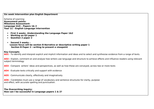 6 week intervention scheme for AQA English GCSE.