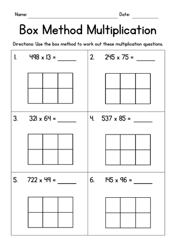 Box Method Multiplication 2-Digit Numbers