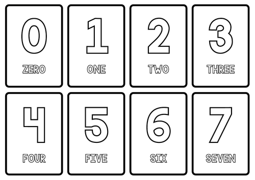 Primary Numbers 0-20 Coloring Flashcards