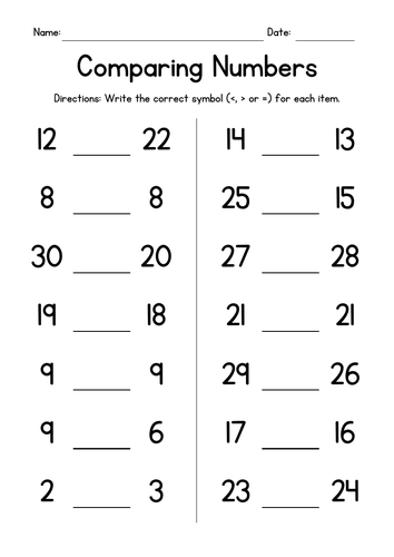 Comparing Numbers Worksheets