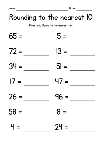 Round to the Nearest Ten Worksheet