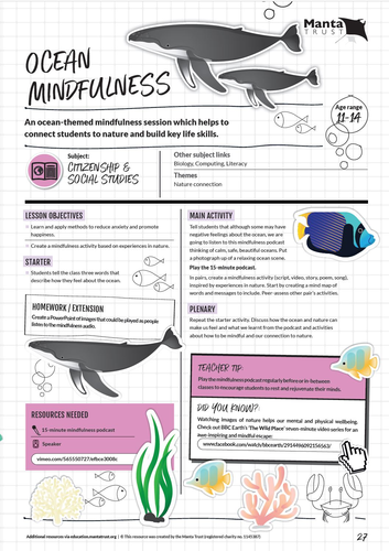 Ocean Mindfulness: (KS3 PSHE: Mental health and connecting to nature)