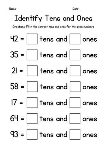 Identify Tens and Ones Worksheets