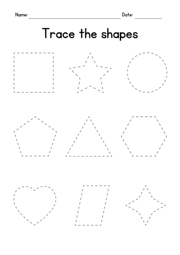trace the shapes tracing worksheets teaching resources