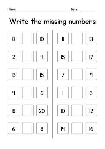 Write The Missing Numbers Worksheets