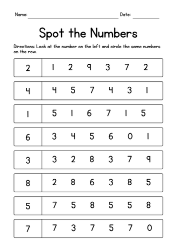 Spot The Numbers Worksheets