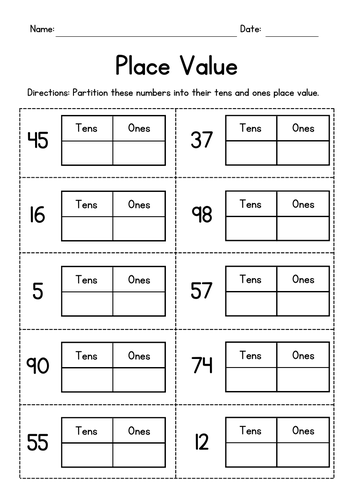 Place Value Tens and Ones Worksheets