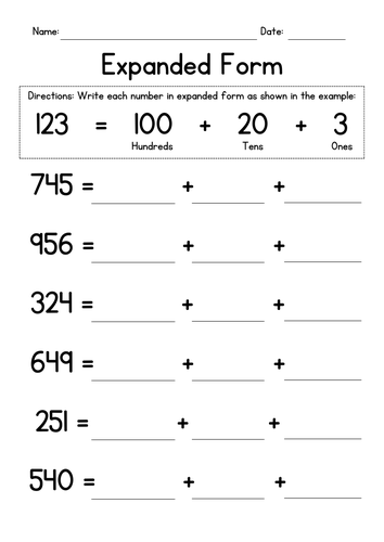 Expanded Form Worksheets - Hundreds, Tens and Ones | Teaching Resources
