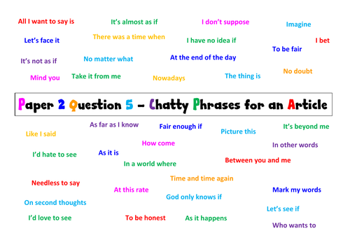 Chatty phrases for an article - Paper 2 Question 5