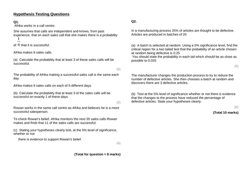 AS Maths - Statistics- Hypothesis Testing