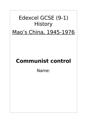 Edexcel GCSE History (9-1) revision booklet: Mao's China - Communist control