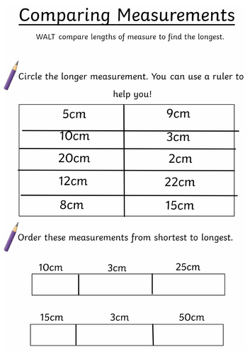 Comparing Measures Worksheet