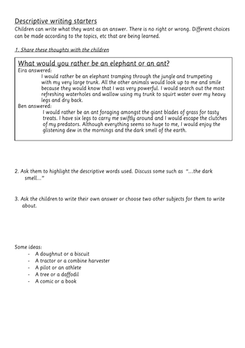 Descriptive writing starters