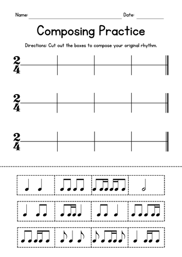 Composing Practice Music Worksheets - Rhythm Composing Activities