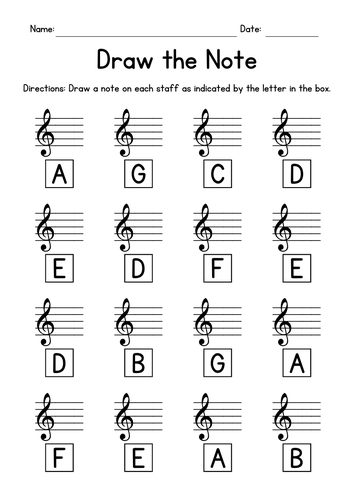 Draw The Note Music Worksheets - Treble Clef | Teaching Resources