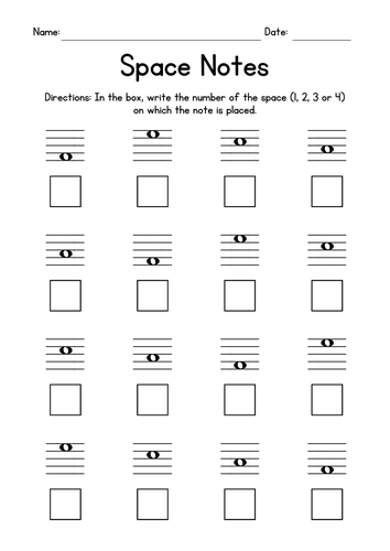 Space Notes Music Worksheets - Musical Note Reading Activities