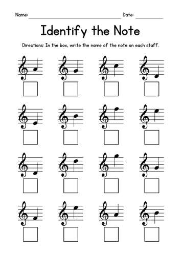 Identify The Notes Music Worksheets - Note Reading Practice Sheets - Treble Clef