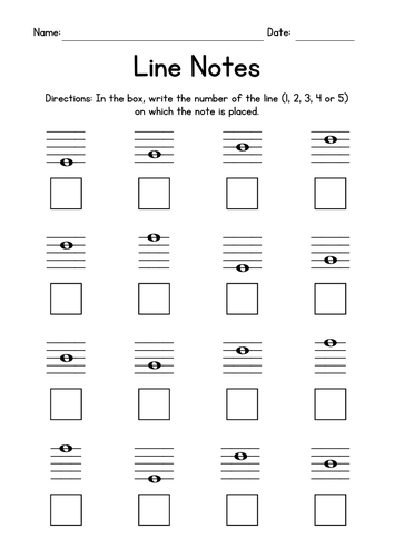 Line Notes Music Worksheets - Musical Note Reading Activities