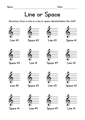Line or Space Music Worksheets - Drawing Notes