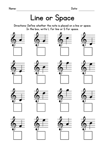 Line or Space Music Worksheets - Note Reading Practice - Treble Clef