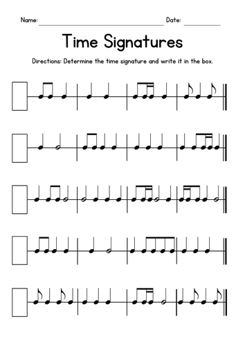 Identify & Write Time Signature Worksheets - Music Reading Practice