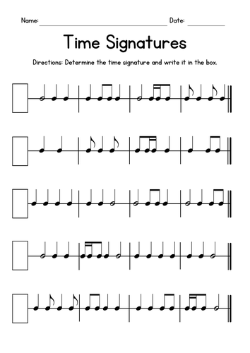 Identify & Write Time Signature Worksheets - Music Reading Practice