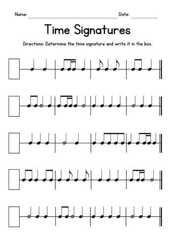 Identify & Write Time Signature Worksheets - Music Reading Practice