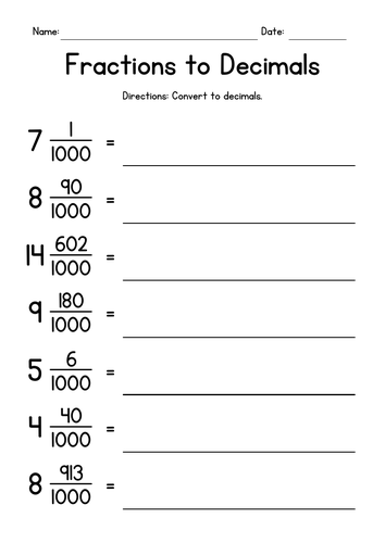 Converting Mixed Numbers and Fractions to Decimals | Teaching Resources